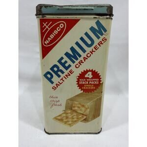 Nabisco Premium Saltine Cracker Tin Vintage 1960s Bilingual Metal Canister USA